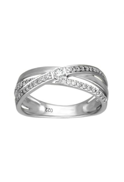 anillo compromiso oro blanco 18k y diamantes bandas cruzadas dos galerias de diamantes