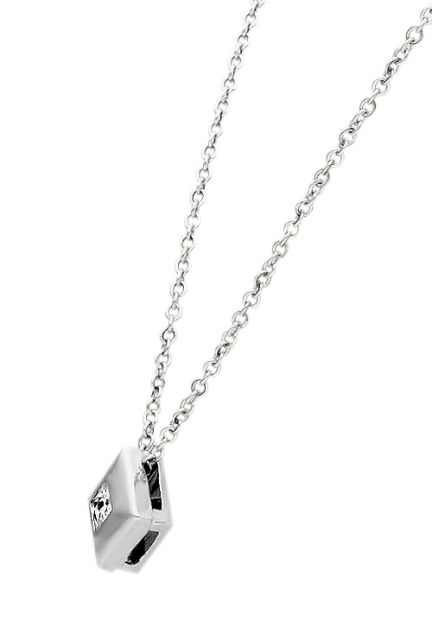 gargantilla de oro blanco 18 kilates con cadena hueca forzada y colgante formade rombo circonita cuadrada foto lateral