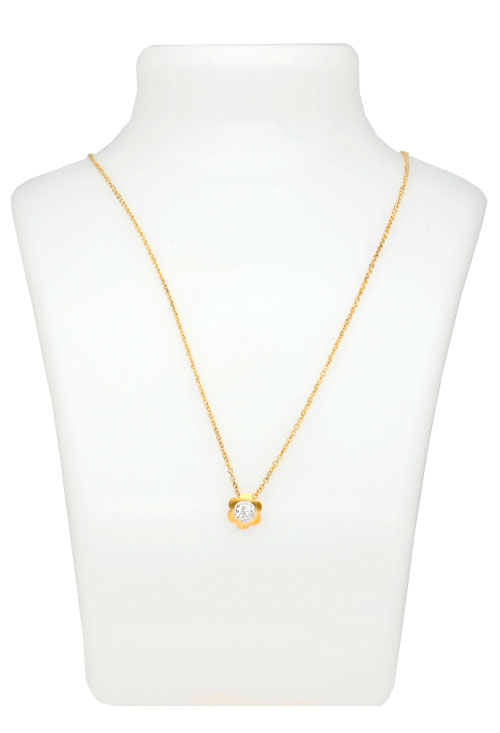 Gargantilla oro amarillo 18k motivo flor centro resina con circonitas gargantilla oro amarillo 18 kilates cadena forzada eslabones forzados motivo floral centro circonitas fotografia para web el rubi joyeros toma expositor