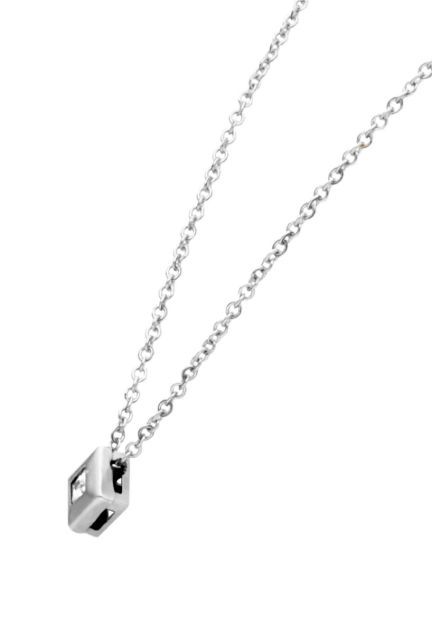 gargantilla oro blanco 18 kilates cadena forzada hueca motivo forma de rombo con circonita fotografia de lado para web el rubi joyeros