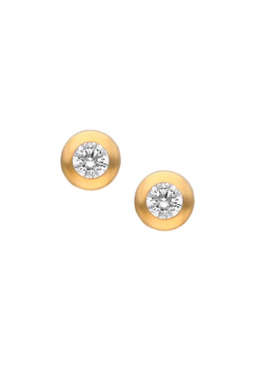 Pendientes oro 18k con circonita tipo chatón pendientes de oro amarillo 18k con circon fotografia frontal
