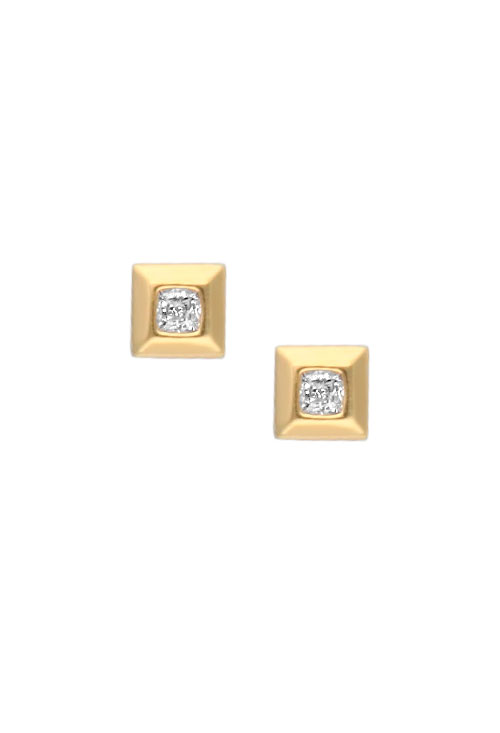 Pendientes oro 18k y circonita chatón cuadrado pendientes unisex oro 18k con circonita cuadrada foto frontal