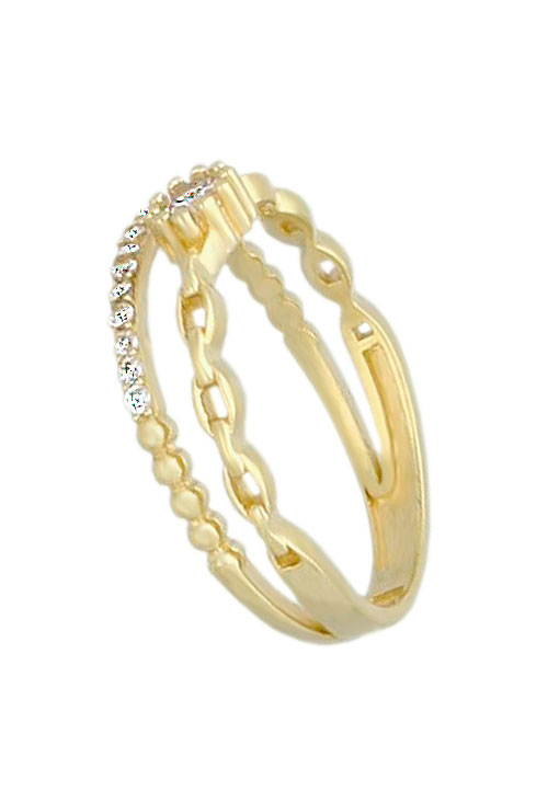 anillo oro amarillo 18 kilates con circonitas modelo dos brazos fotografia de lado