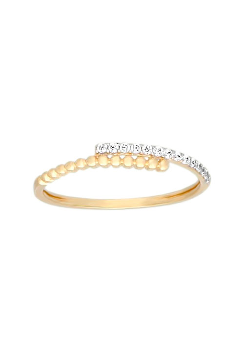 anillo oro bicolor con circonitas 18 kilates brazo cruzado fotografia de frente para utilizar en web