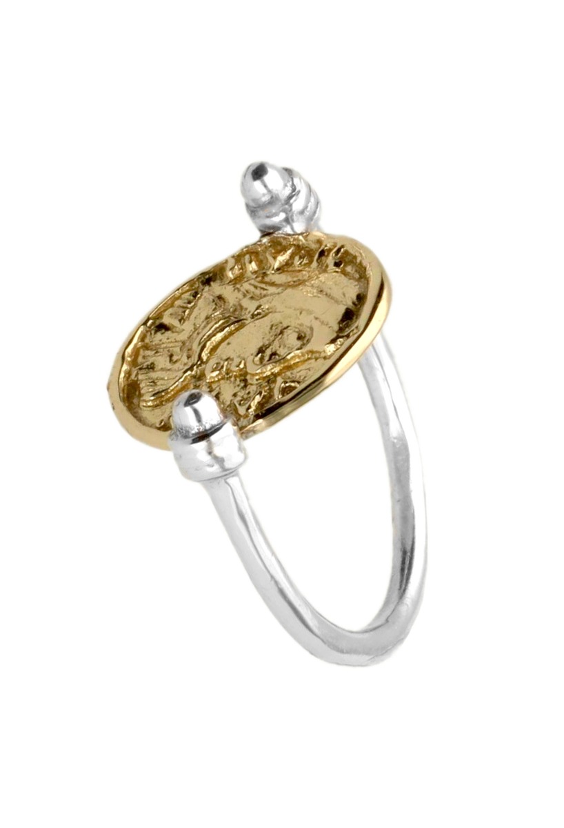 anillo plata bicolor moneda antigua fotografia lateral marca altana