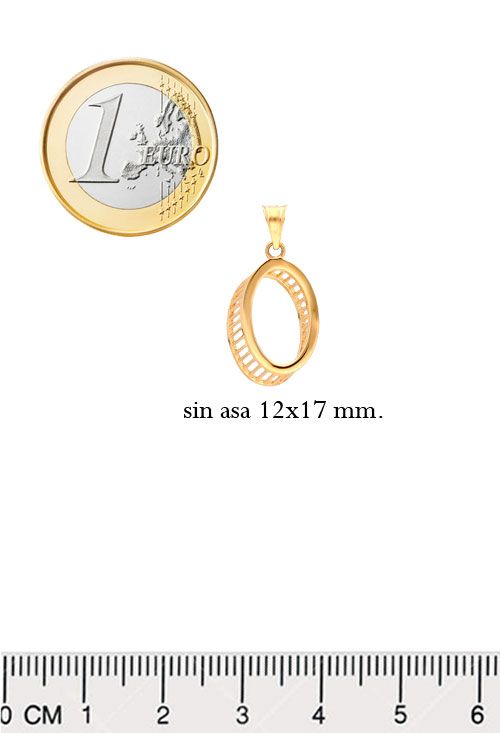 Colgante oro amarillo 18 ktes modelo ovalo enrejado 314_5278 colgante ovalado oro amarillo 18 kilates foto medida comparada con un euro