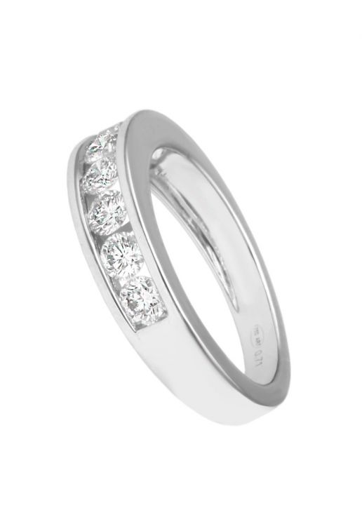 anillo de compromiso media alianza de oro blanco 18 kilates y diamantes talla brillante foto lateral