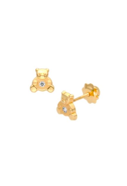 pendientes de oro amarillo 18 kilates para bebe o niñas pequeñas con forma de osito a precio especial para venta online fotografia lateral