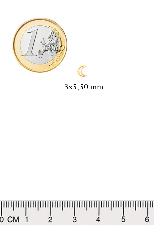 Pendiente bebé oro y nácar forma media luna 234_2959 Pendiente bebé oro y nácar forma media luna fotografia medida comparada con un euro