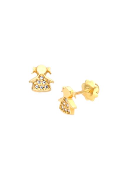 pendientes de oro para niña con forma de niña cuajados de circonitas fotografia sistema de rosca para joyeria online el rubi joyeros