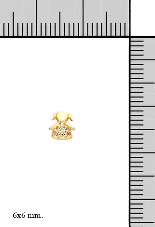 Pendiente de oro para niña de corta edad o bebé silueta 234_2935 pendientes de oro para niña con forma de niña cuajados de circonitas fotografia medidas en milimetros para joyeria online el rubi joyeros