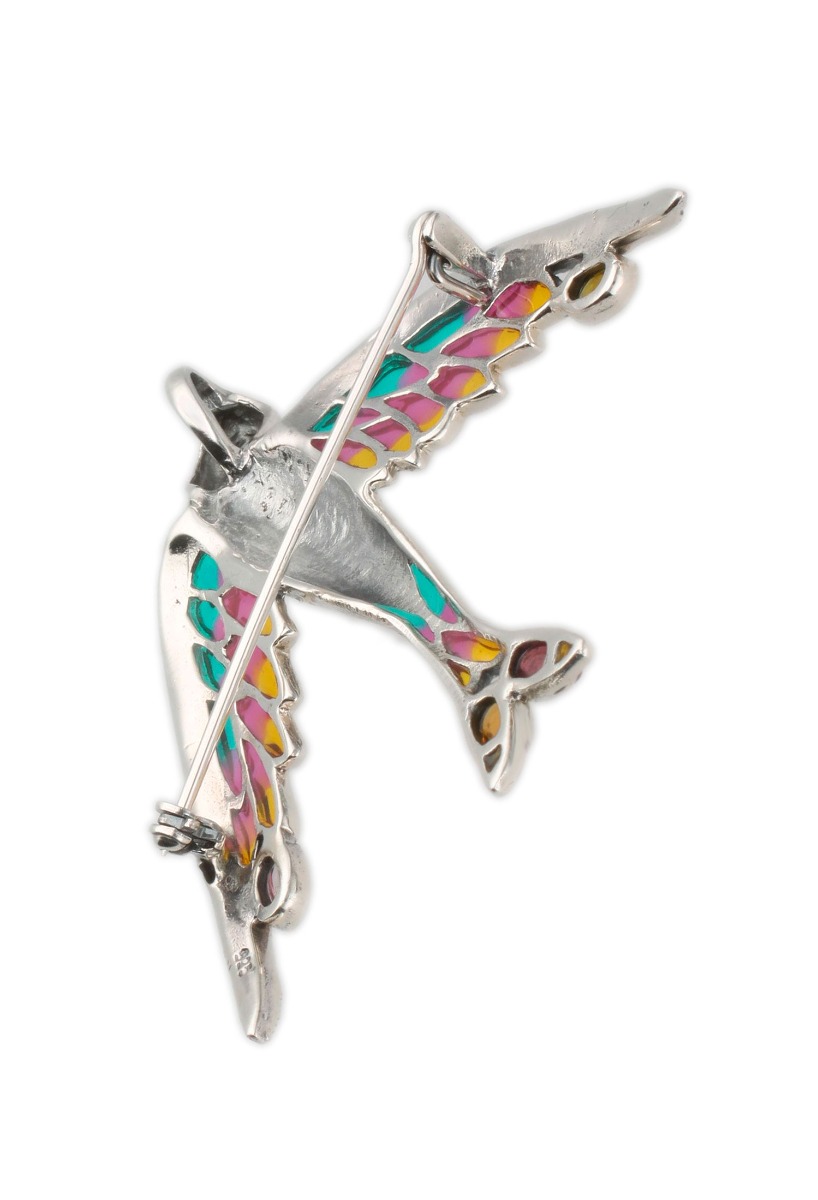 broche plata ley golondrina en el rubi joyeros fotografia trasera detalle pua