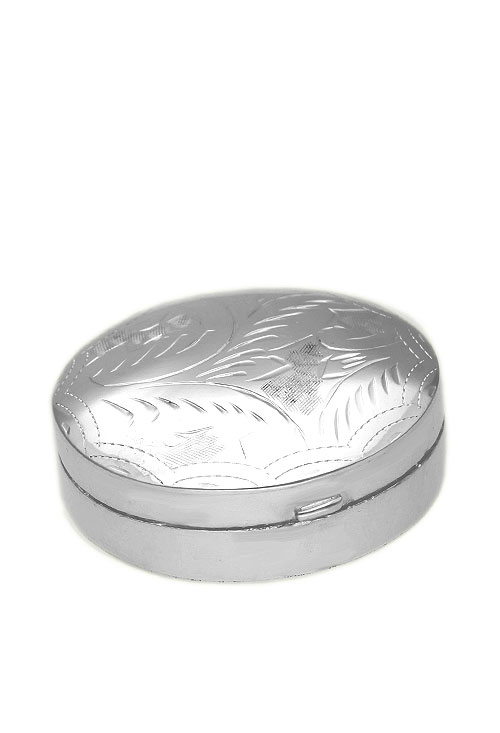 caja de plata para pastillas forma ovalada acabado brillo, fotografia para web el rubi toma principal