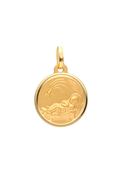 medalla oro niño en pajas oro amarillo 18 kilates foto frontal