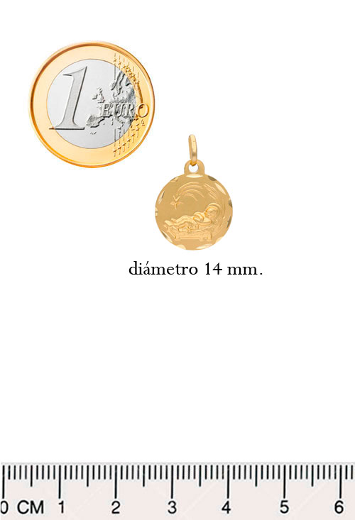 medalla oro 18 kilates niño en pajas vista tamaño comparado con un euro para joyeria online el rubi joyeros
