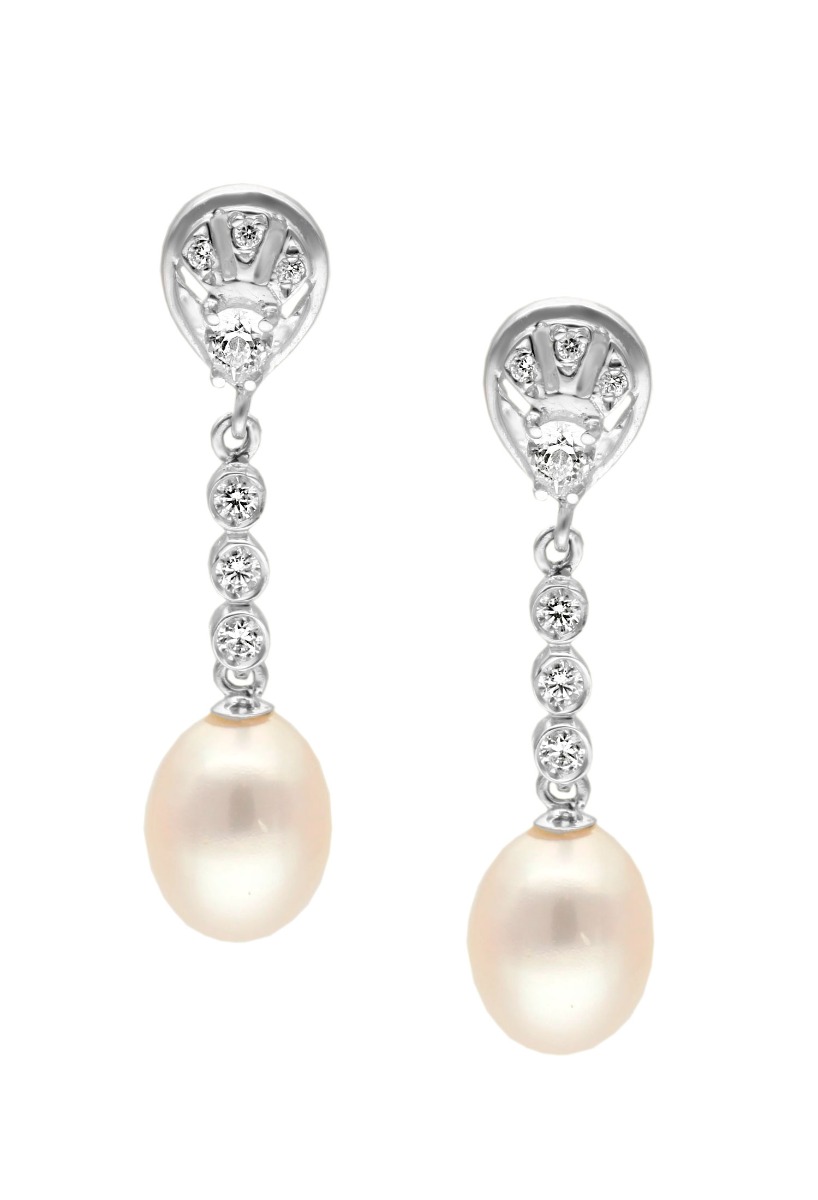 Pendientes novia oro blanco 18k perlas y circones 289_0556809PB