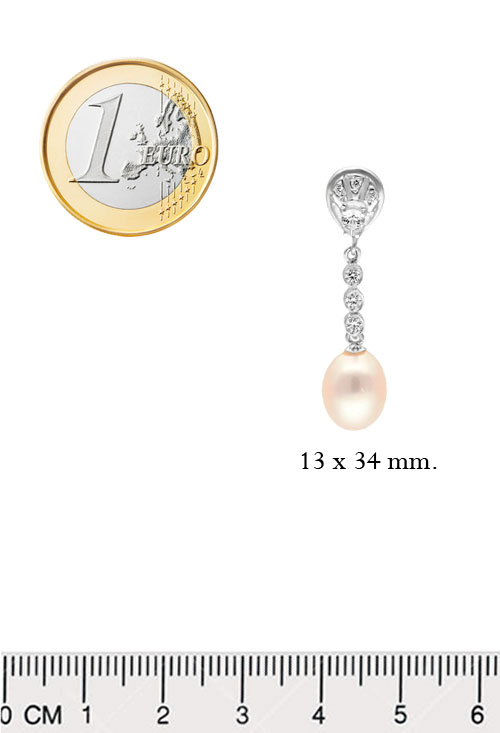 Pendientes novia oro blanco 18k perlas y circones 289_0556809PB pendientes de novia oro 18k y perlas cultivadas con circonitas foto tamaño comparado con un euro para web el rubi joyeros