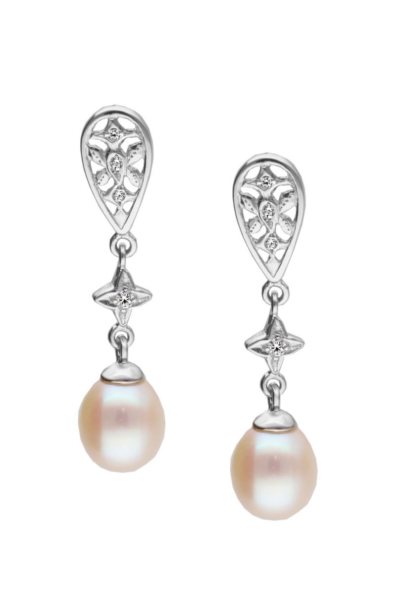 Pendientes novia oro blanco 18k perlas y circones 289_0516017PB