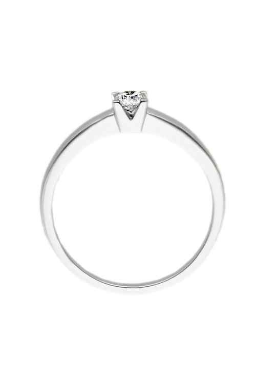 Anillo de compromiso oro blanco 18k y diamante solitario garra 243_317-00156 anillo compromiso tipo solitario con garra de 4 grapas oro blanco 18 kilates con diamante de 0,15 quilates fotografia para la joyeria online toma cenital