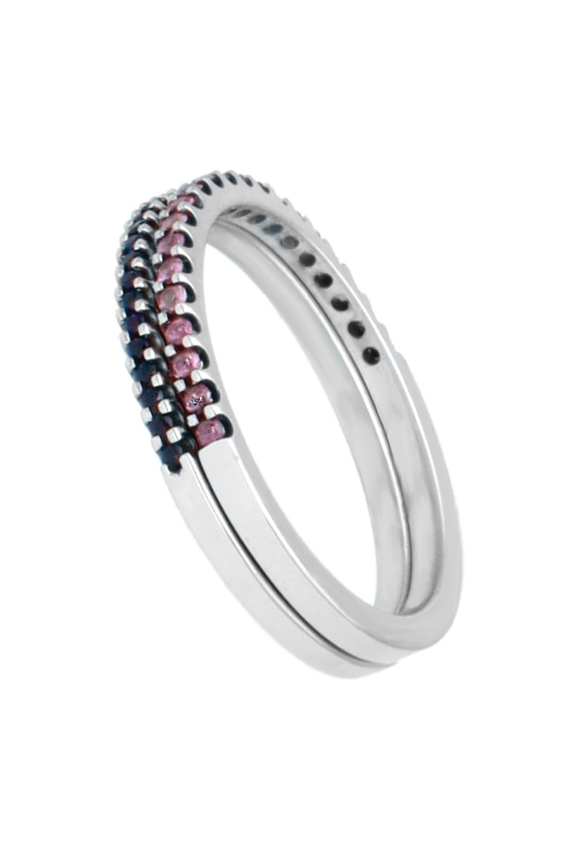 anillo doble de oro blanco 18 kilates con zafiros rosas y azules foto lateral para la joyeria online el rubi joyeros