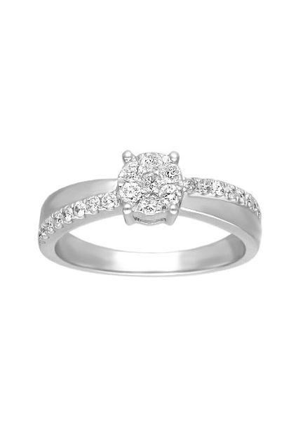 anillo de compromiso oro blanco 18k con diamantes roseta 7 brillantes engastados con la tecnica de engaste invisible fotografia para la web el rubi joyeros toma frontal