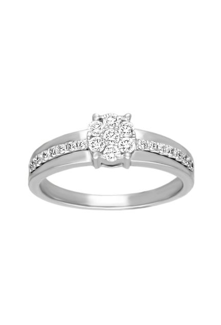 anillo compromiso oro blanco con diamantes roseta orla siete diamantes engaste invisible en brazo con galería fotografía principal para web el rubi joyeros