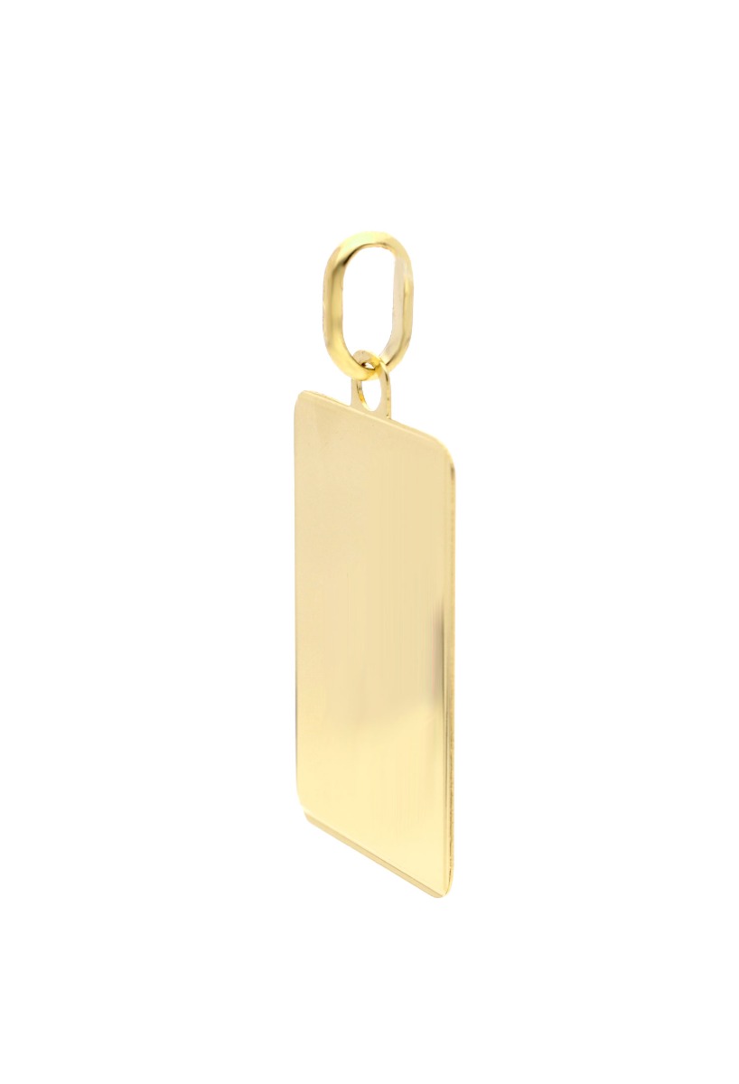 chapa de identidad oro amarillo 18 kilates forma rectangular para grabar texto y o fotos fotografia para web el rubi joyeros toma lateral.