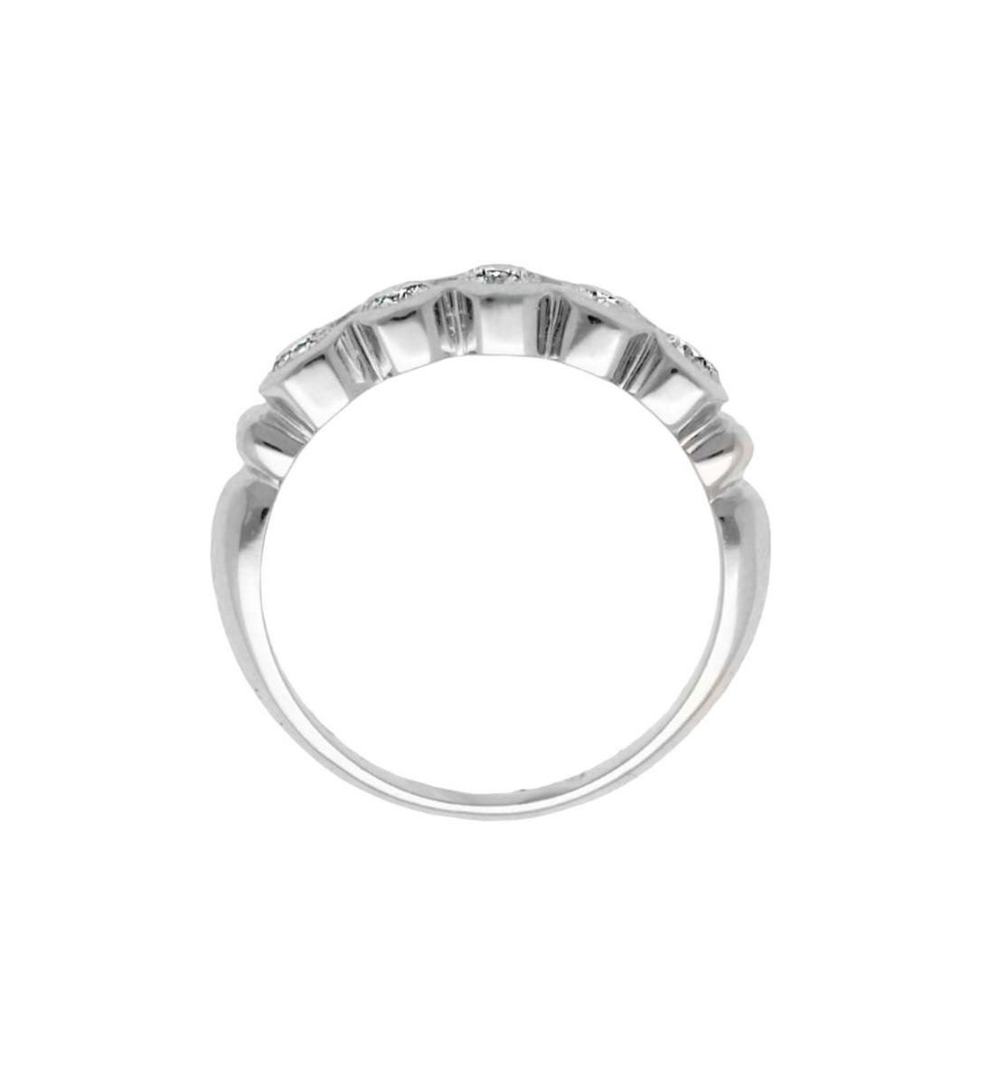 anillo compromiso oro blanco 18 kilates modelo cintillo chatones hexagonales fotografia para exponer en la web de el rubi joyeros foto desde arriba