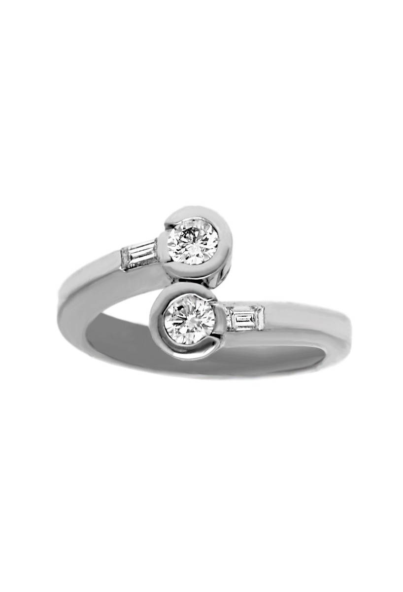 anillo compromiso oro blanco con diamantes talla brillante y talla baguette modelo tu y y yo foto frontal para web el rubi joyeros