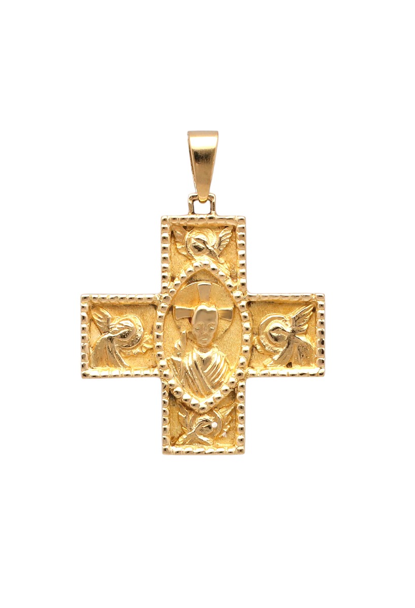La simbología de las cruces: Joyas personalizadas en plata y oro Cruz oro amarillo 18 ktes retablo bizantino 038_LO-018-22AM