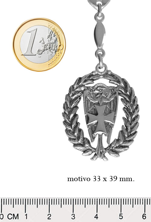 Llavero de plata para ATS 037_13132-LL-SC llavero plata para asistente tecnico sanitario ATS vista con medidas comparadas para parrilla web el rubi joyeros