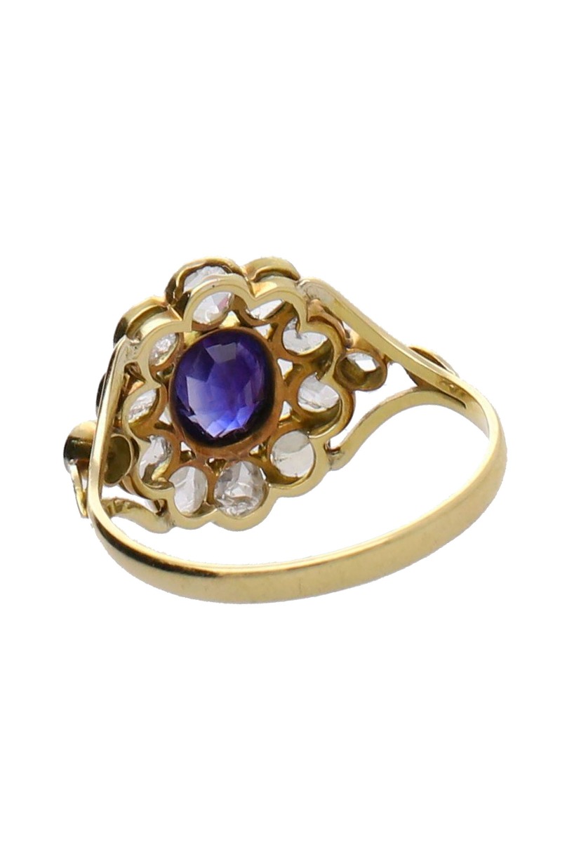 Anillo antiguo oro. zafiro y diamantes anillo antiguo oro bicolor zafiro y diamantes a precio de ocasion web el rubi joyeros foto trasera