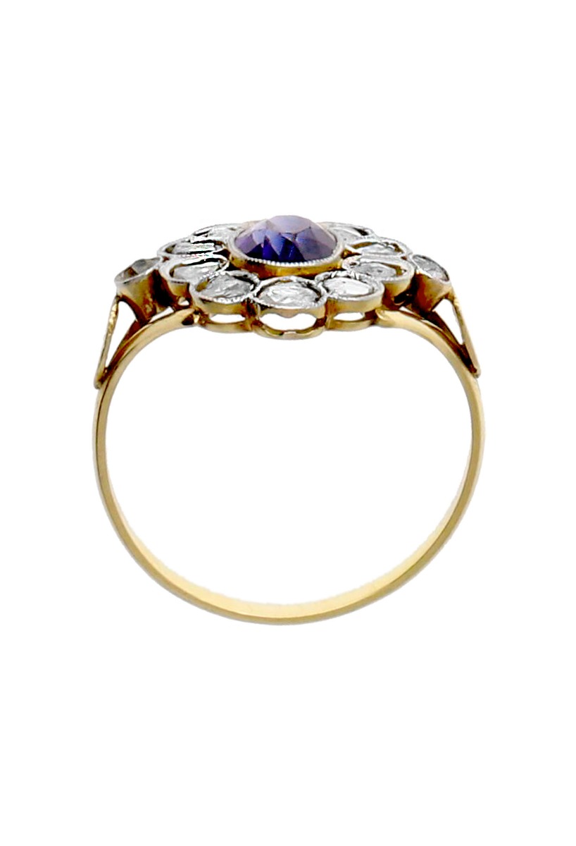 Anillo antiguo oro. zafiro y diamantes anillo antiguo oro bicolor zafiro y diamantes a precio de ocasion web el rubi joyeros foto cenital