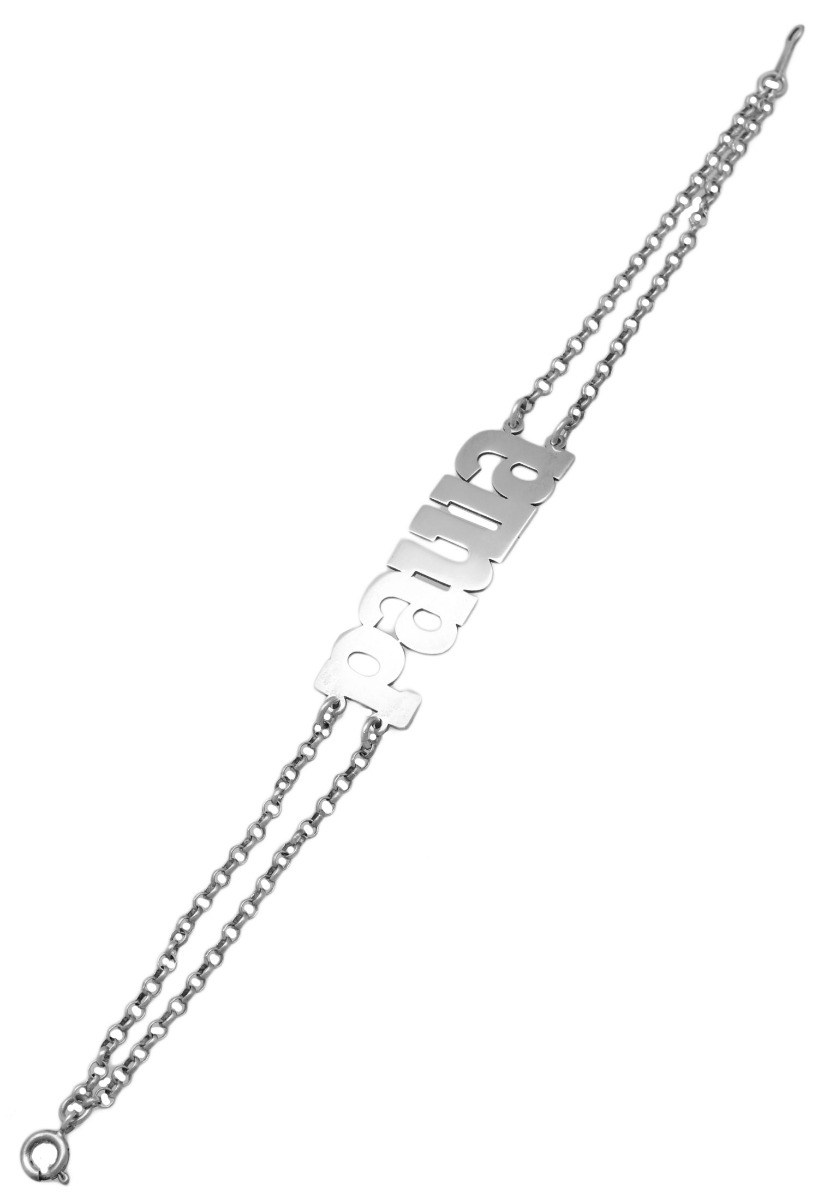 Pulsera de plata con nombre Paula cadena doble pulsera de plata nombre paula foto para web el rubi joyeros toma extendida