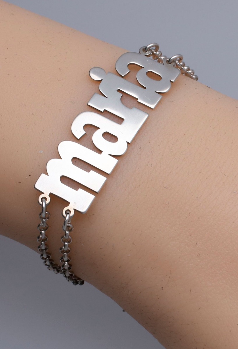 Pulsera de plata con nombre Maria cadena doble pulsera de plata nombre maria a precio outlet de ocasion foto modelo para web el rubi joyeros
