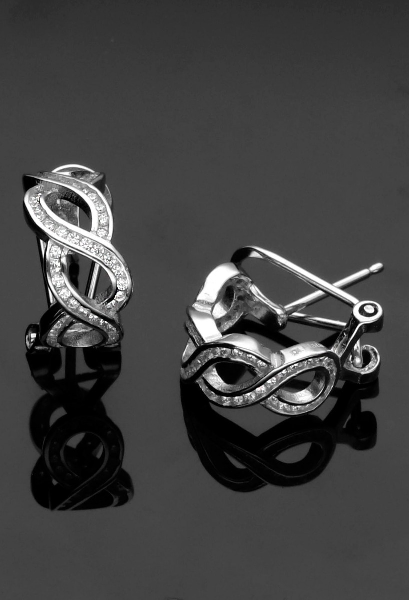 Pendientes plata y circonitas arete con forma de trenza 280_2023864 Pendientes plata y circonitas arete con forma de trenza 280_2023864 fondo negro