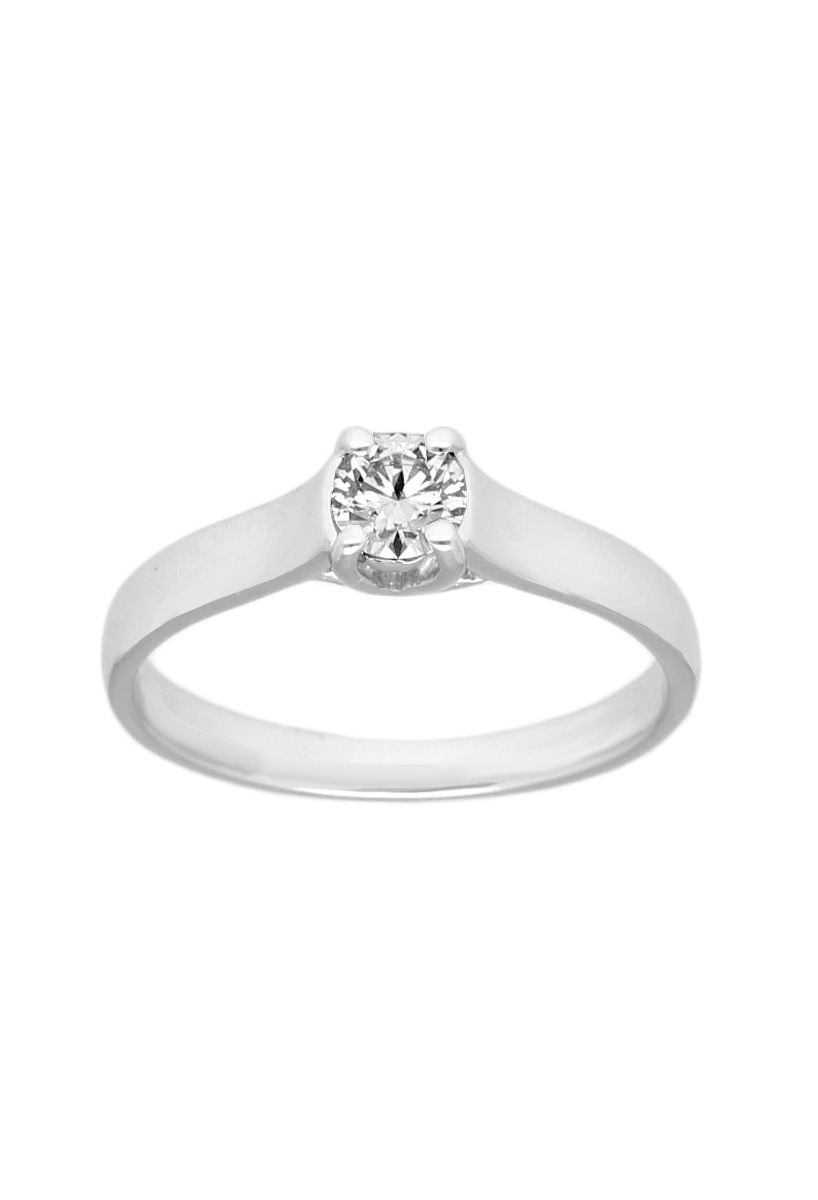 anillo compromiso oro blanco 18 kilates con diamante talla brillante de 0,30 quilates fotografia frontal para joyeria online