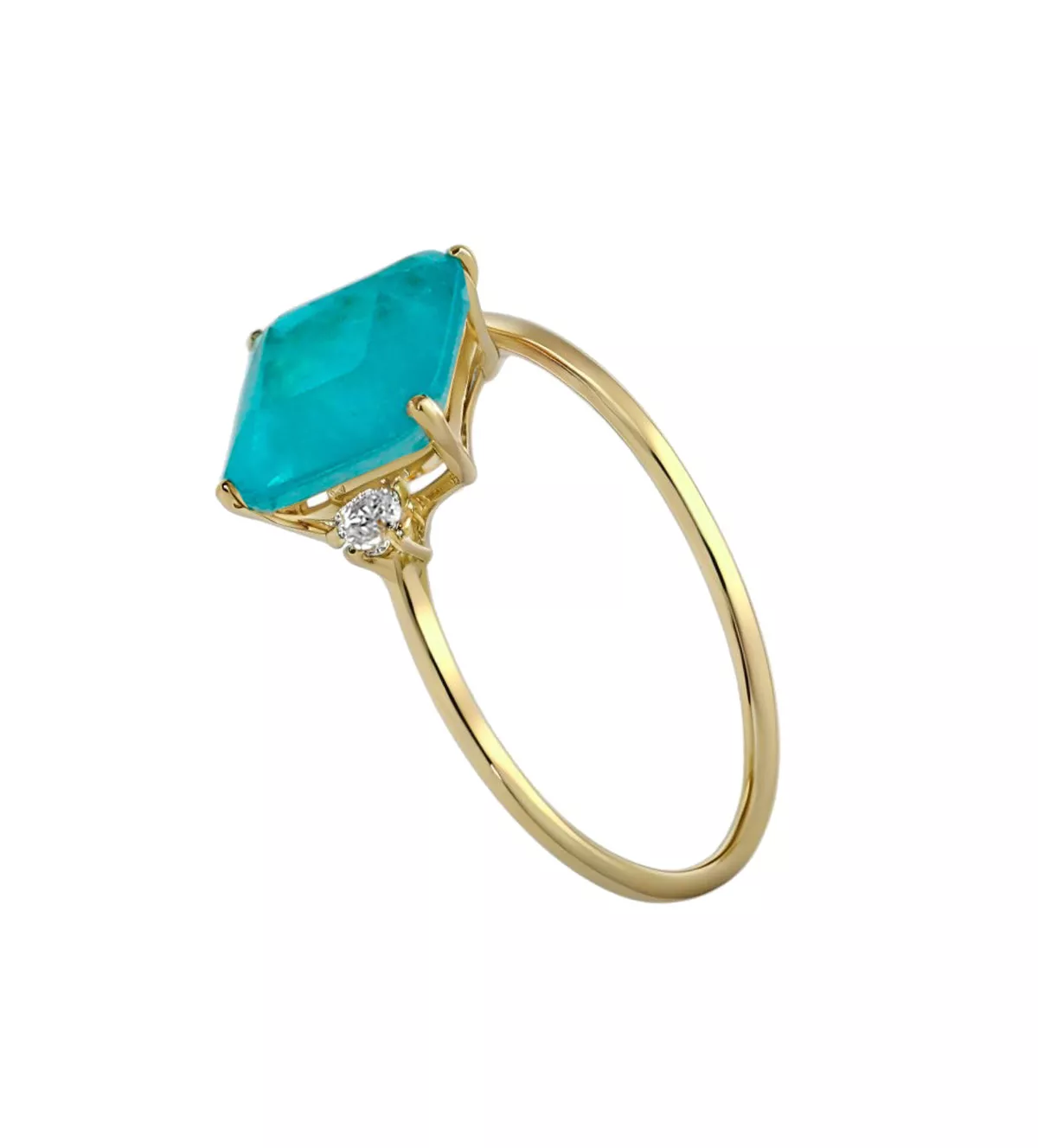 Anillo de oro 18K cuarzo verde azulado PRADO anillo de oro con cuarzo color verde azulado foto toma lateral