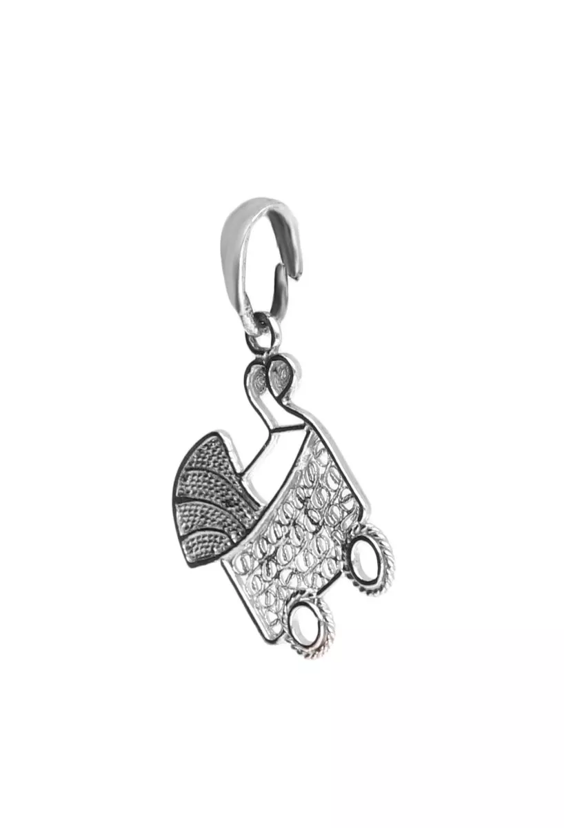 Colgante plata Ángel Charm en plata ley con forma de cochecito de bebé 022_F-COCHECITO foto lado