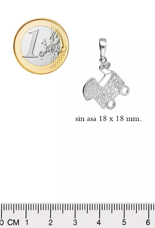 Colgante plata Ángel Charm en plata ley con forma de cochecito de bebé 022_F-COCHECITO medidas