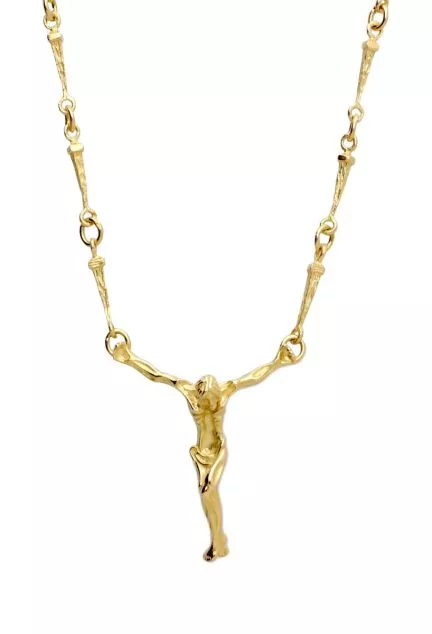 cristo de dali con cadena de clavos oro amarillo 18 kilates fotografia frontal