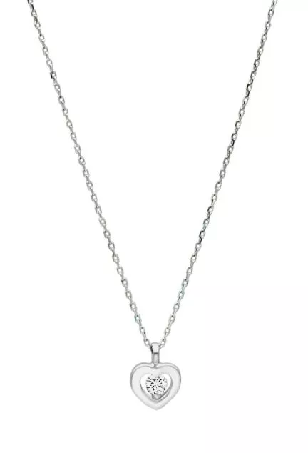 gargantilla oro blanco 18 kilates motivo corazón con un brillante talla diamante fotografia toma de frente