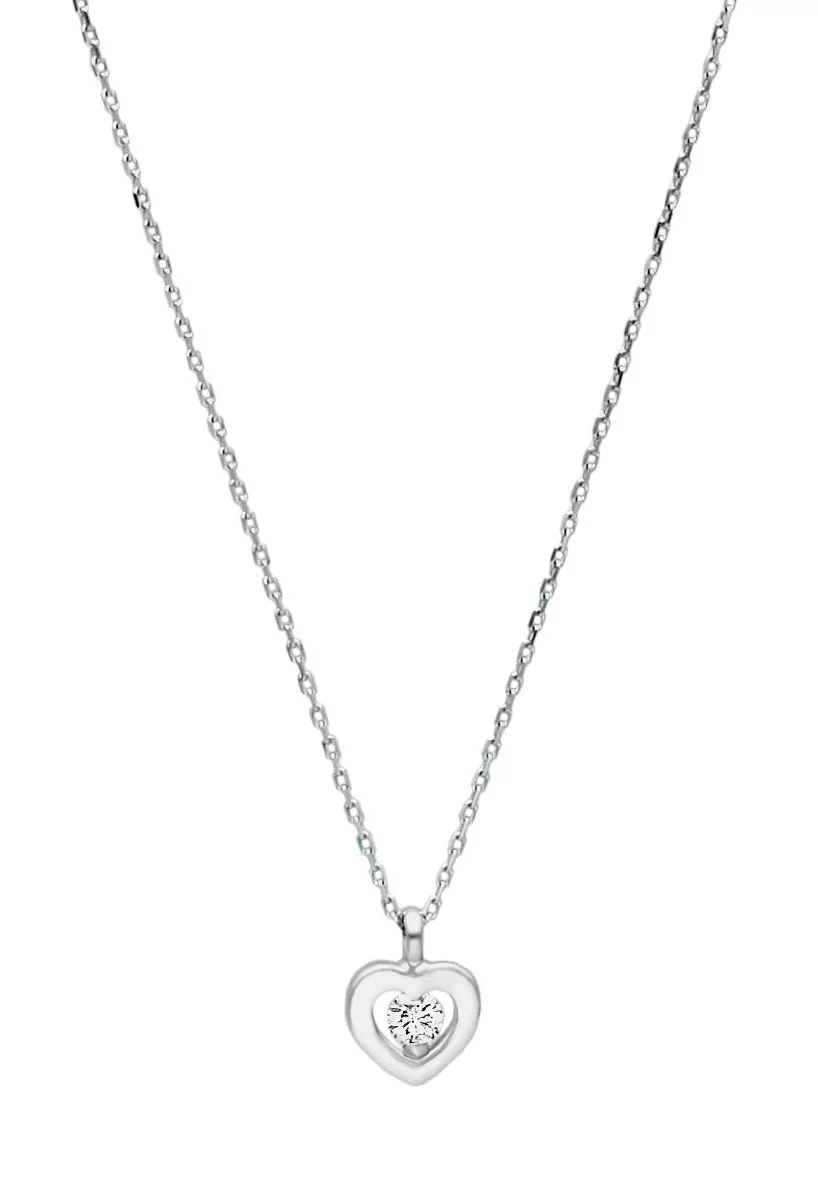 Gargantilla oro blanco 18k motivo corazón con brillante 243_ETT-AAHEL gargantilla oro blanco 18 kilates motivo corazón con un brillante talla diamante fotografia toma de frente