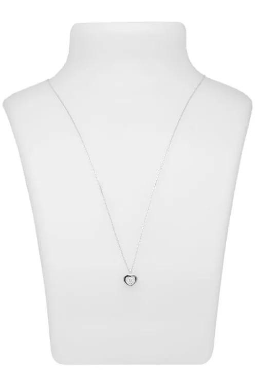Gargantilla oro blanco 18k motivo corazón con brillante 243_ETT-AAHEL gargantilla oro blanco 18 kilates motivo corazón con un brillante talla diamante fotografia toma en expositor