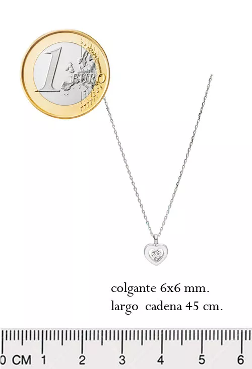 Gargantilla oro blanco 18k motivo corazón con brillante 243_ETT-AAHEL gargantilla oro blanco 18 kilates motivo corazón con un brillante talla diamante fotografia toma con medidas