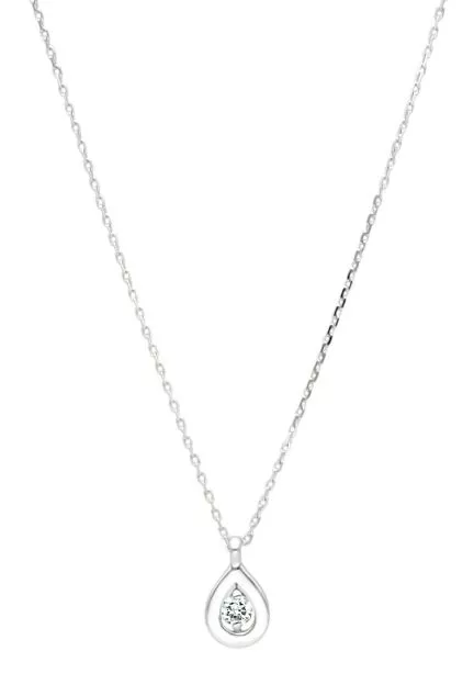 gargantilla de oro blanco con motivo perilla y un diamante talla brillante foto toma de frente