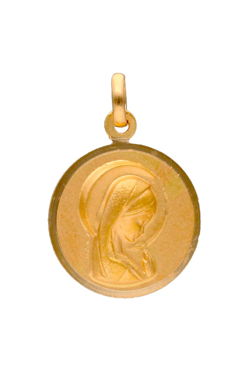 Medalla de oro 18K Virgen Niña con bisel en brillo 243_000-00022-16