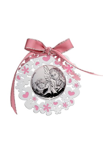 Medallón ángel de la guarda metal plateado y esmalte rosa 135_SQ4033-PR