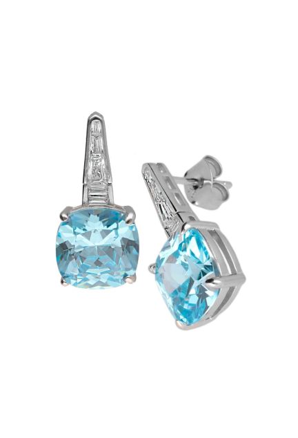 pendientes largos plata ley circonitas y cuarzo azul toma lateral con presion