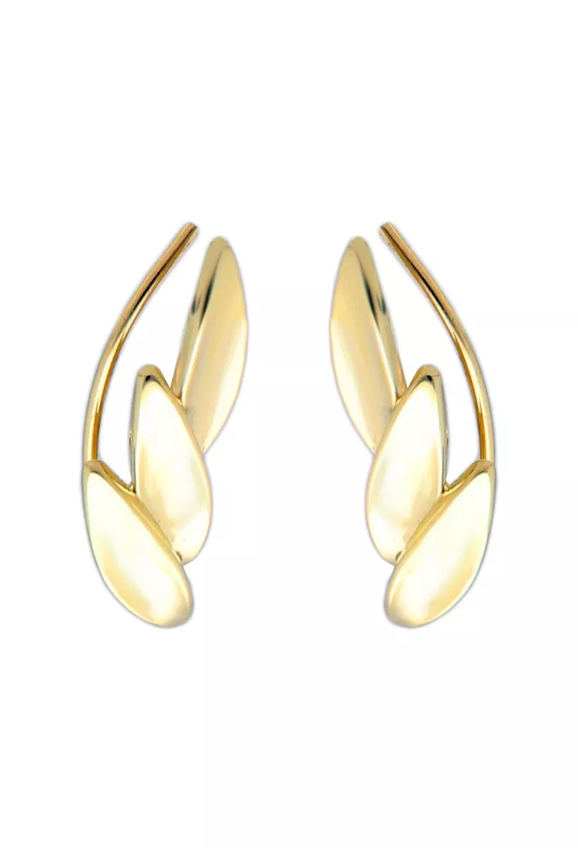 Pendientes oro amarillo 18k trepadores 3 hojas pendientes oro amarillo 18 ktes trepadores 3 hojas vista con pernios para web el rubi joyeros